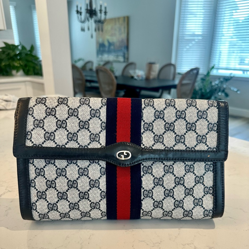 Gucci Monogram Wallet with Red and Blue Stripe